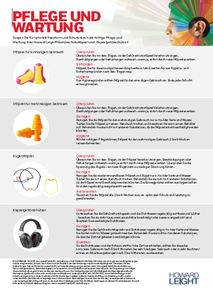 Gehörschutz Poster Pflege und Wartung